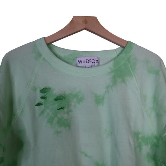 Wildfox Womens Plasma World Tour Slash Tie Dye Crop Sweatshirt in Green Ash NEW - Picture 4 of 11